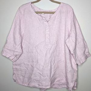 J. Jill Linen Pink Striped Tunic Blouse Lagenlook Coastal Beachy Top